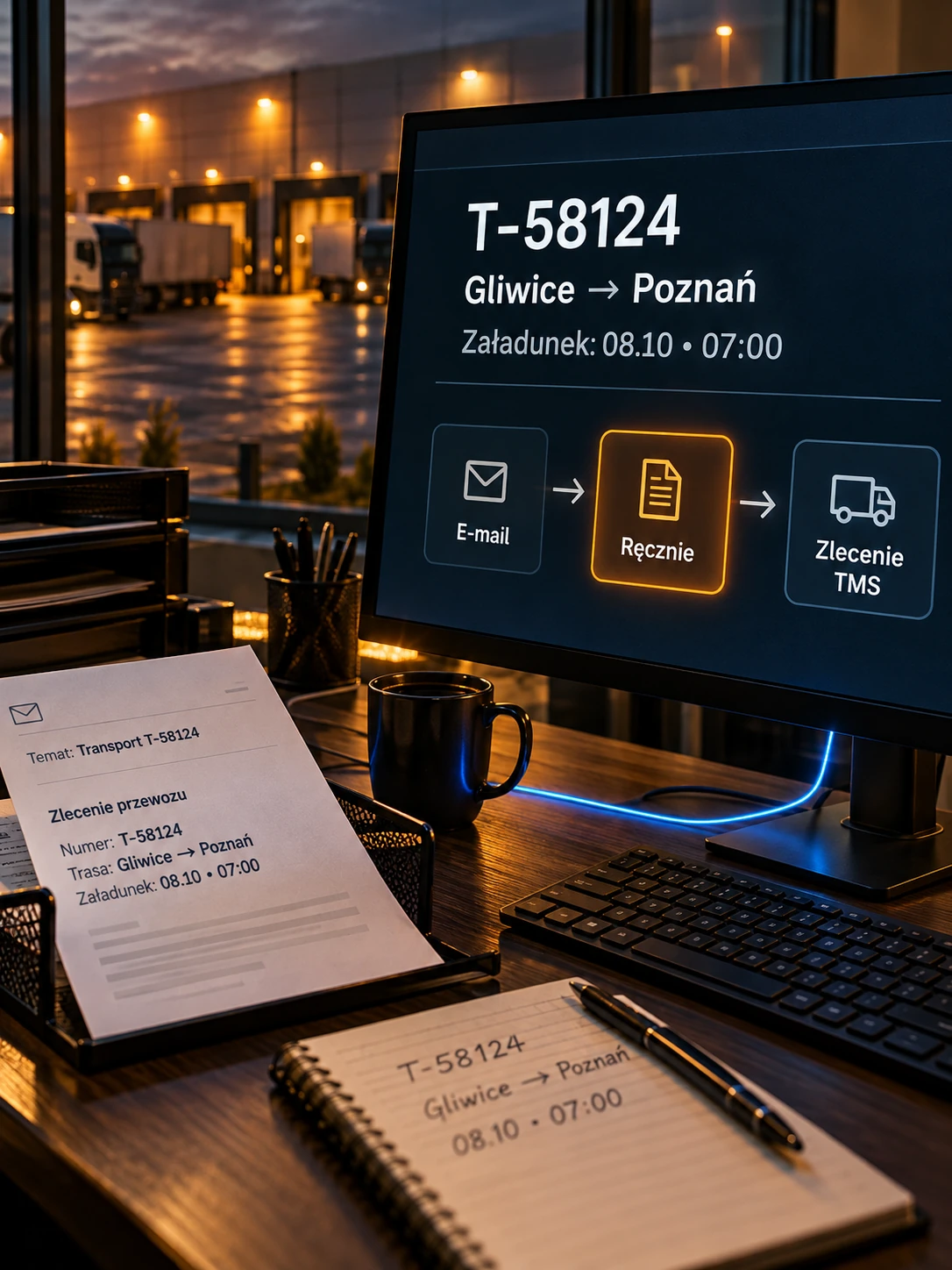 Monitor zlecenia transportowego i ręcznego przenoszenia danych z e-maila do TMS