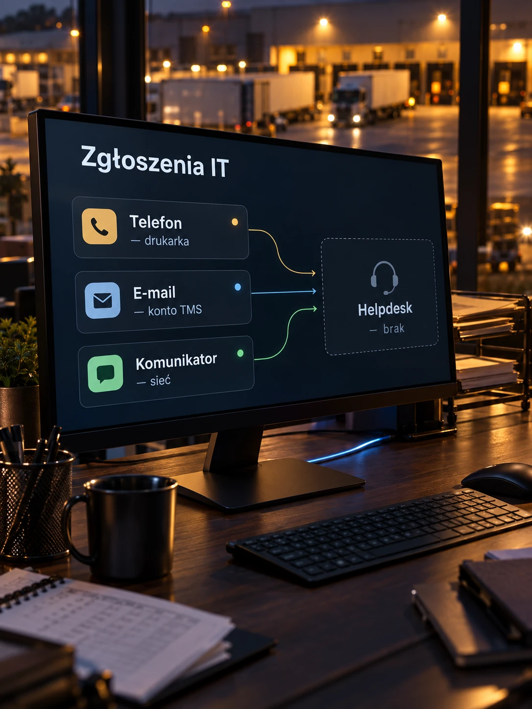 Monitor zgłoszeń IT z telefonu, e-maila i komunikatora kierowanych do helpdesku