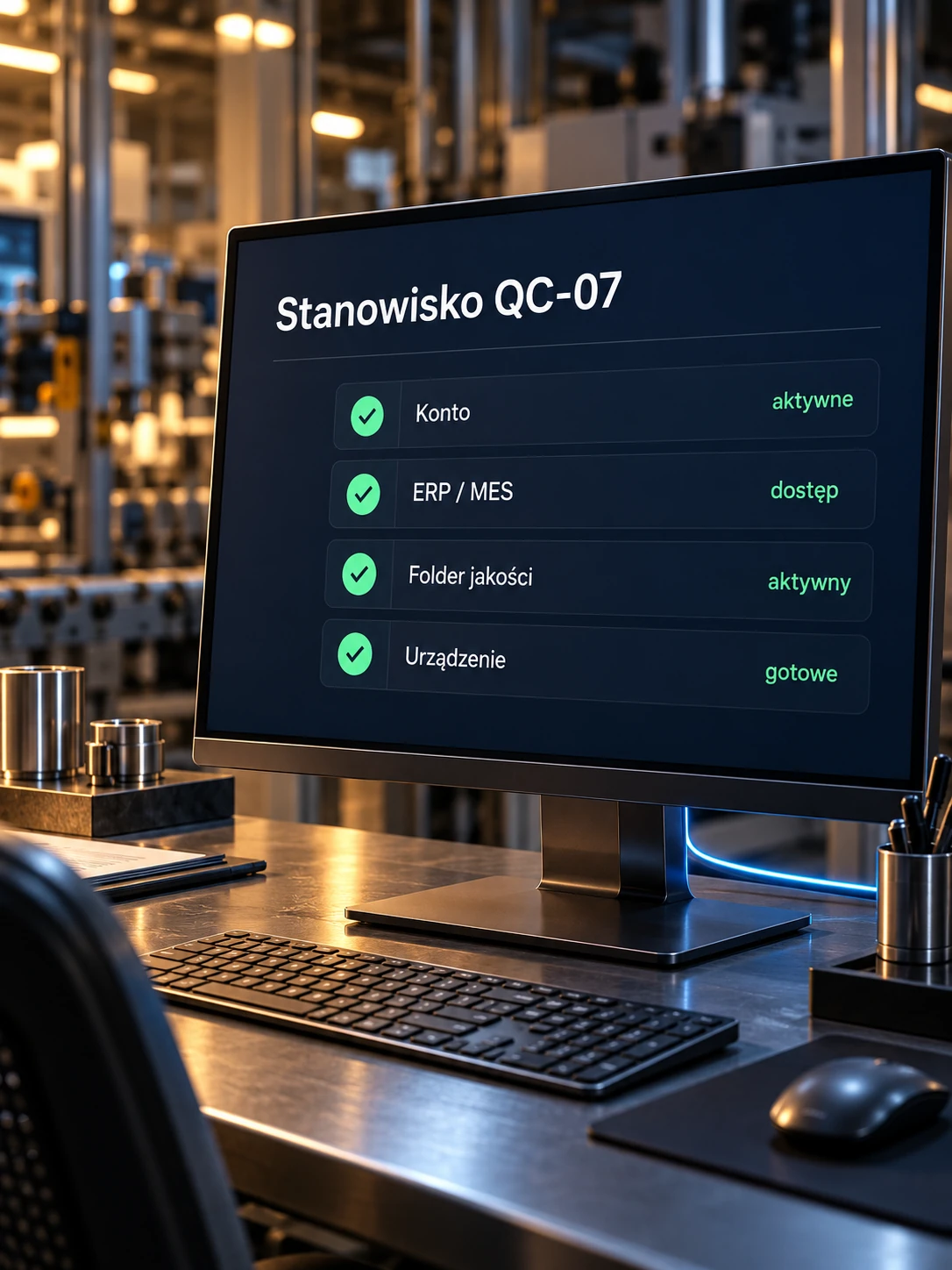 Monitor z listą gotowości stanowiska kontroli jakości QC-07